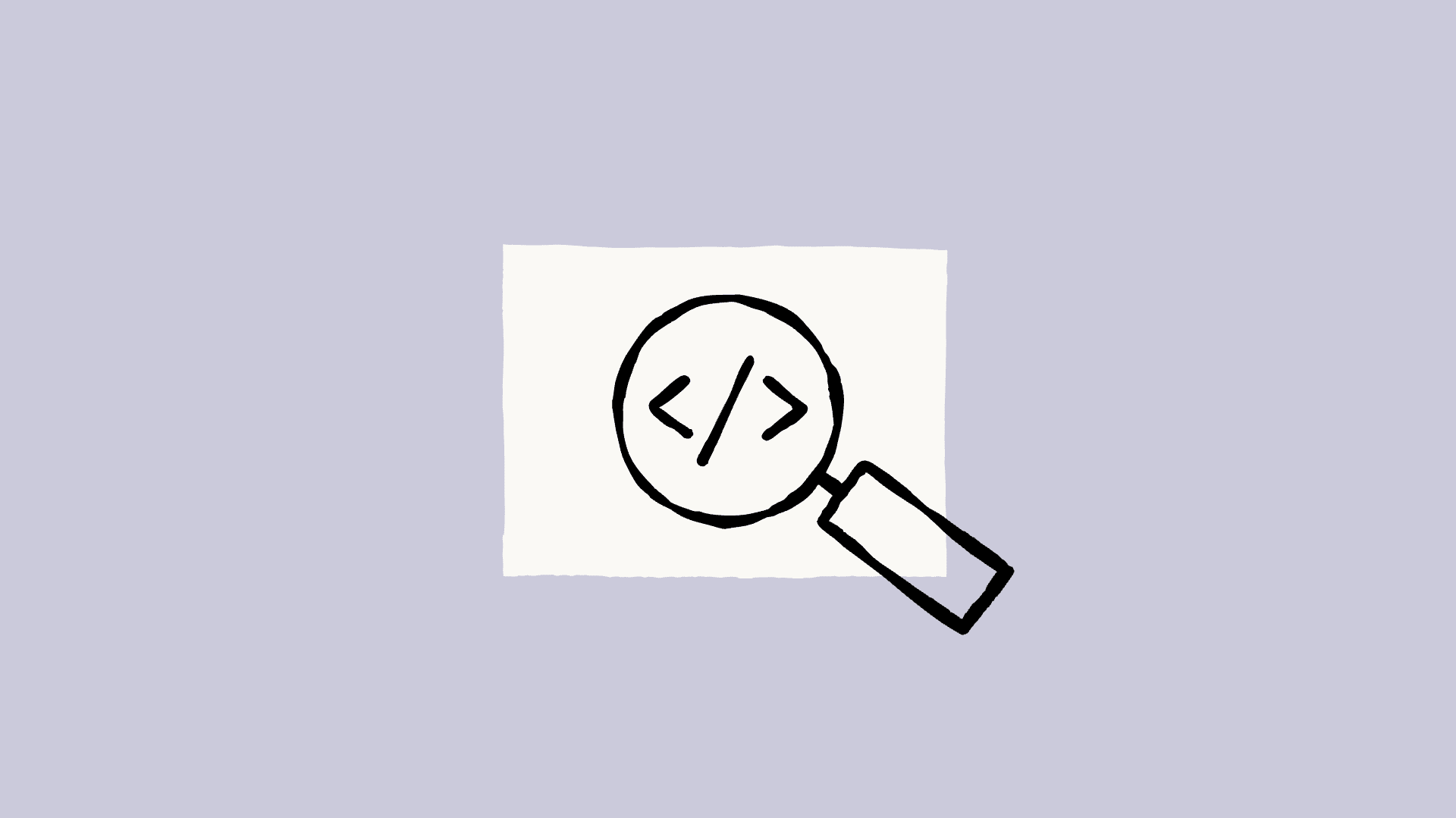 A magnifying glass reviewing code